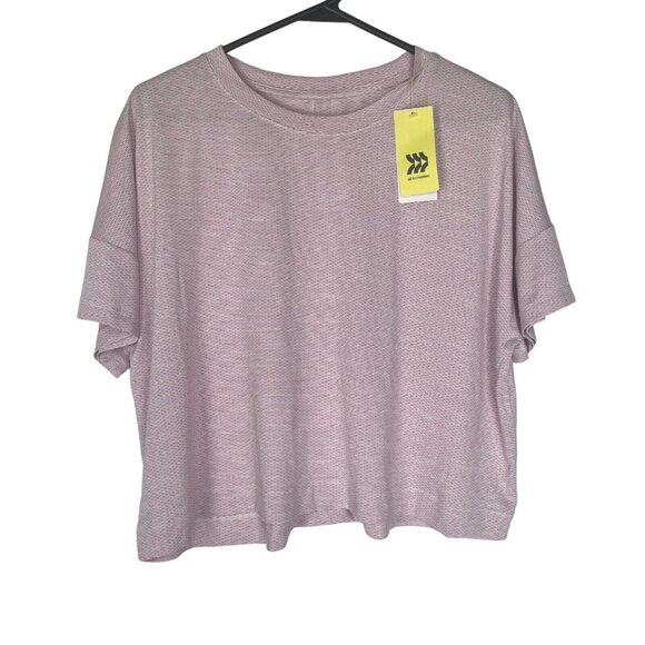 All In Motion Womens Heather Pink Short Sleeve Back Slit Textured Crop Top Sz XL - Picture 1 of 6